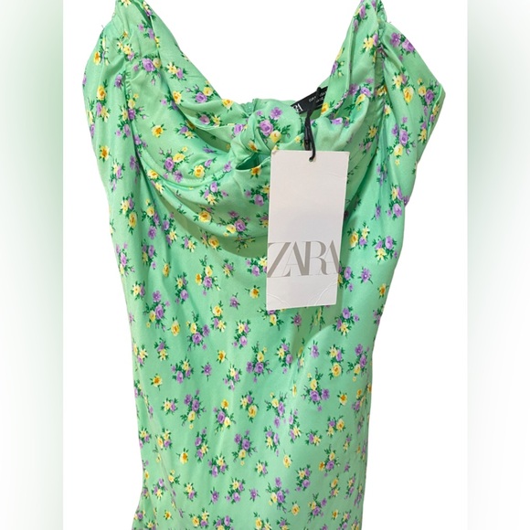 Zara - Satin Floral Dress in Mint Green - Size M - Picture 9 of 14